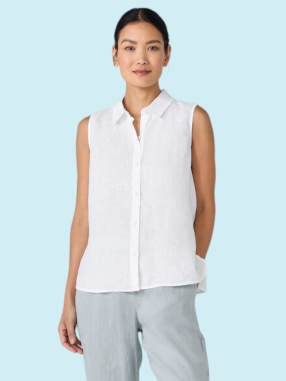 Eileen Fisher Organic Handkerchief Linen Shirt Size Large White Sleeveless NWT